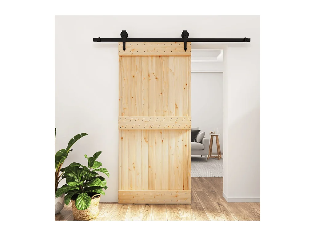 Porte coulissante et kit de quincaillerie 95x210 cm pin massif