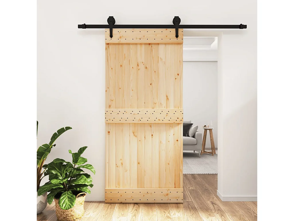Porte coulissante et kit de quincaillerie 95x210 cm pin massif