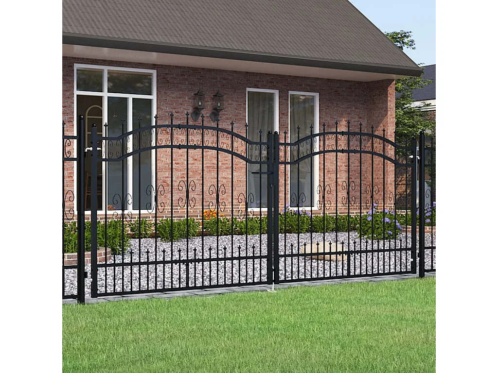 Portal e ponta de lança Preto 305x173 cm Aço com pintura eletrostática