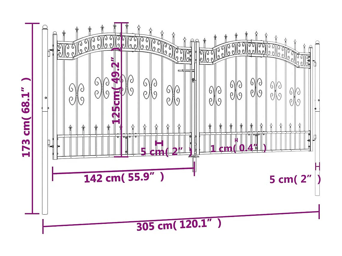Portal e ponta de lança Preto 305x173 cm Aço com pintura eletrostática