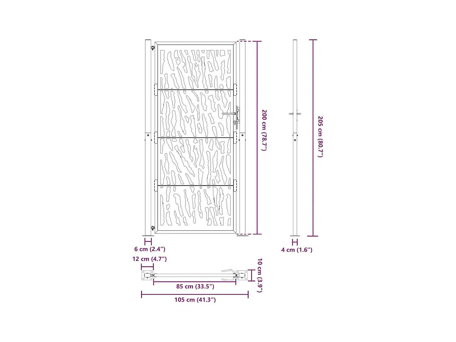 Schwarzes Gartentor 105x205 cm Stahl Liniendesign