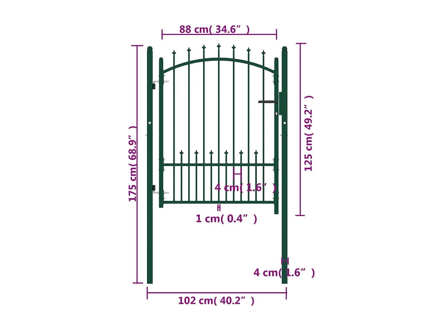 Zauntor mit Spitzen Stahl 100x125 cm Grün