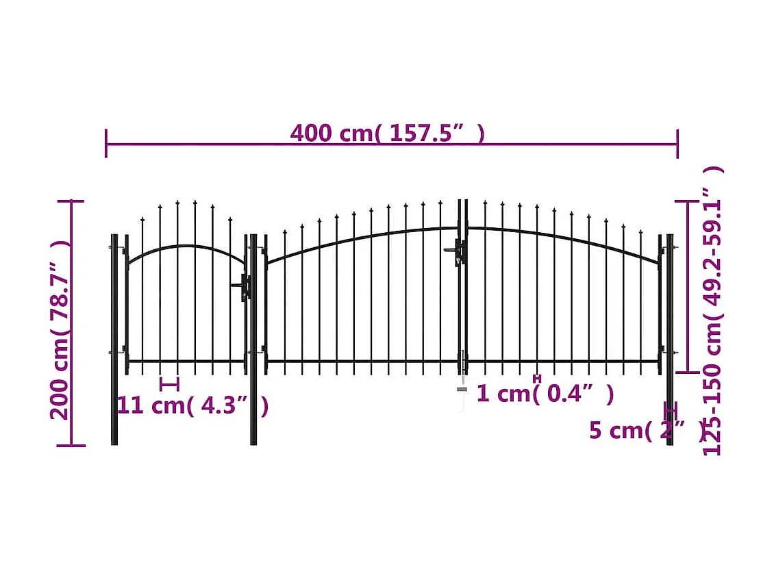 Portail de jardin Acier 2 x 4 m Noir