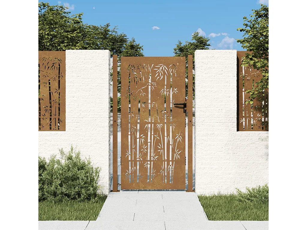 Portail de jardin 105x205 cm acier corten design de bambou
