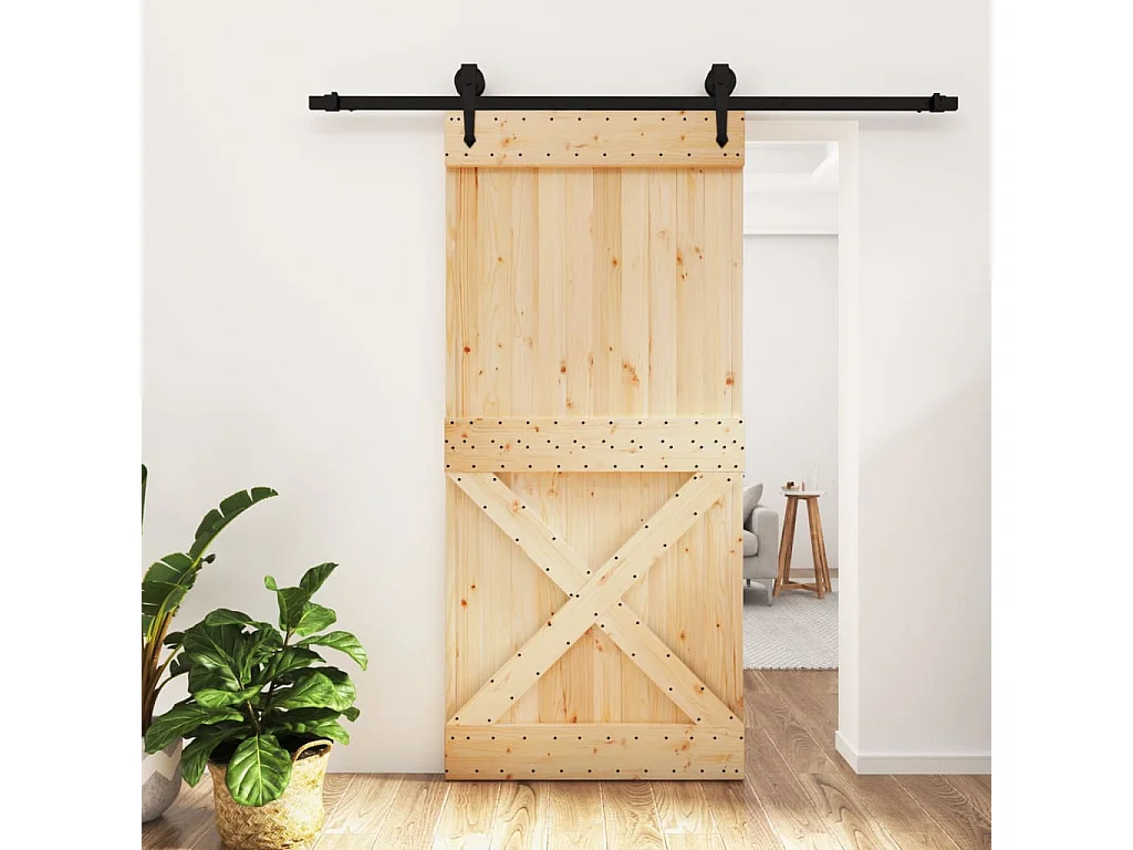 Kit porta scorrevole e ferramenta 95x210 cm pino massello
