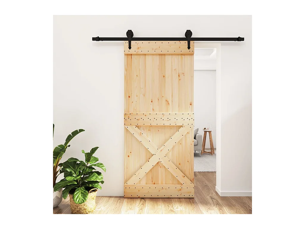 Porte coulissante et kit de quincaillerie 95x210 cm pin massif