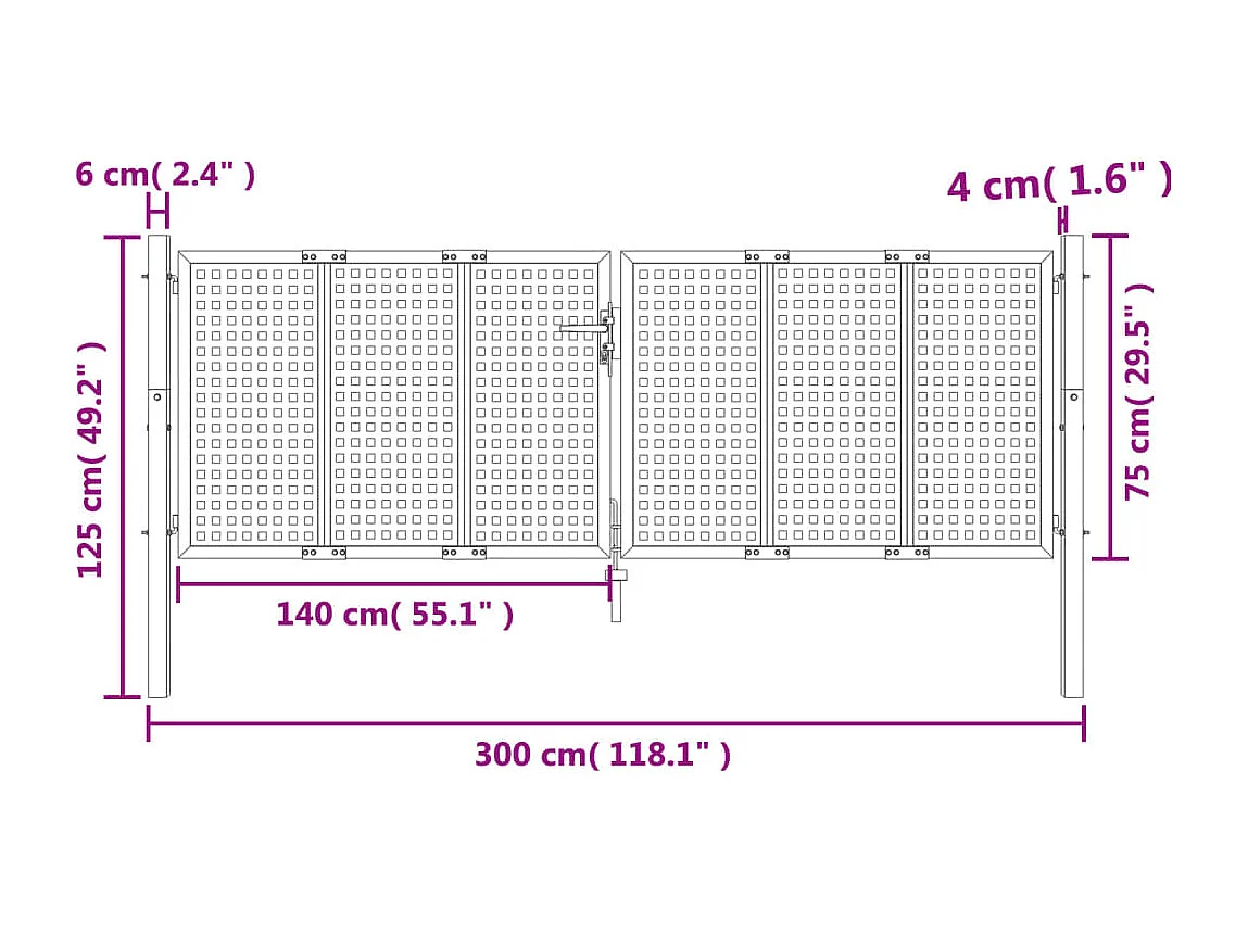 Puerta de jardín antracita 300 x 125 cm de acero