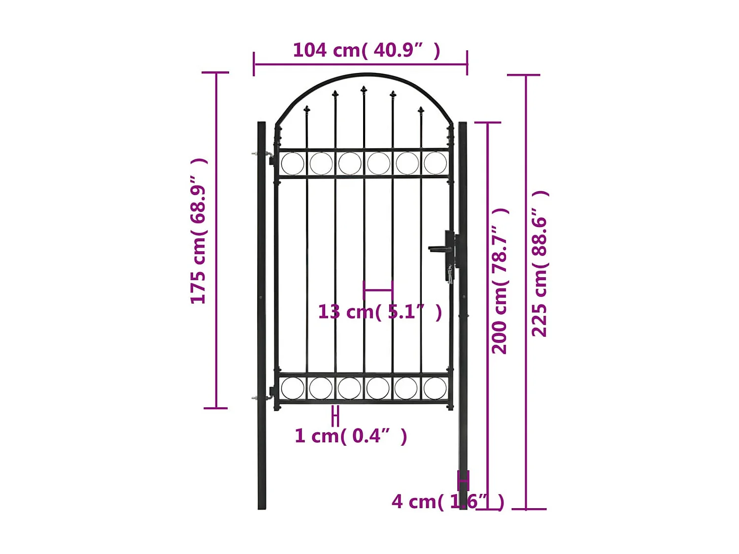 Gartentor mit gewölbter Oberseite Stahl 100 x 175 cm Schwarz