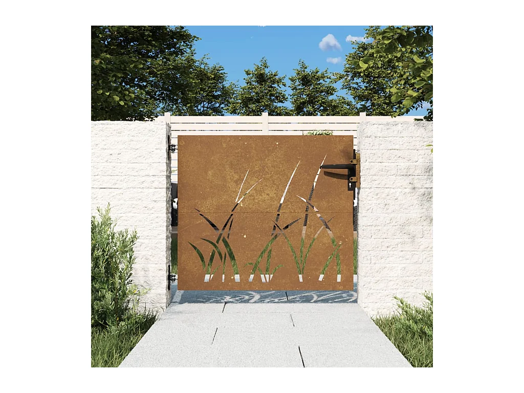 Portail de jardin 85x75 cm acier corten conception d'herbe