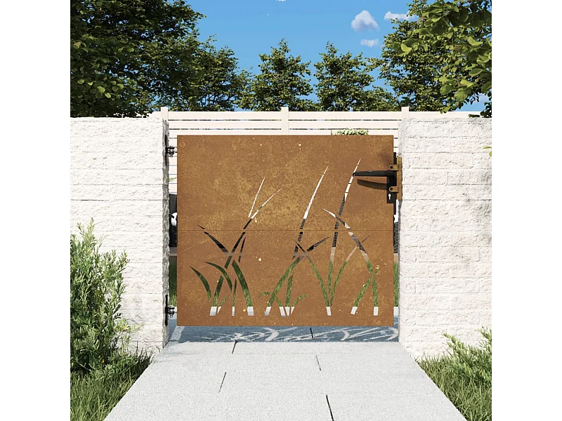 Portail de jardin 85x75 cm acier corten conception d'herbe