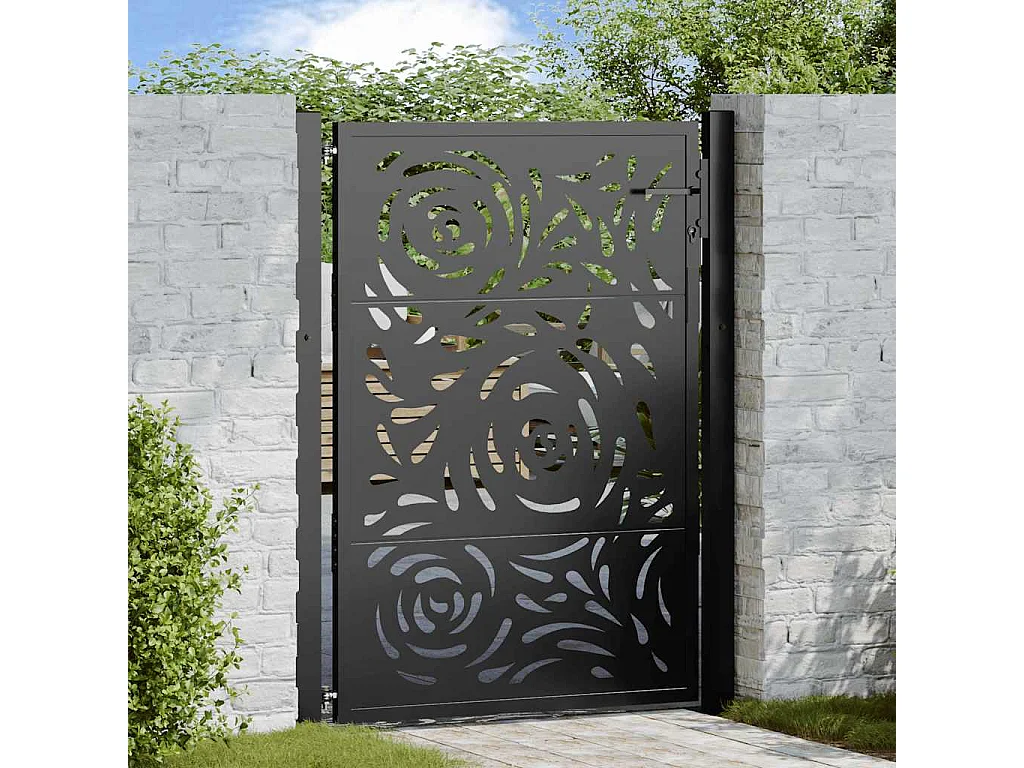Portail de jardin noir 105x130 cm acier conception de flamme