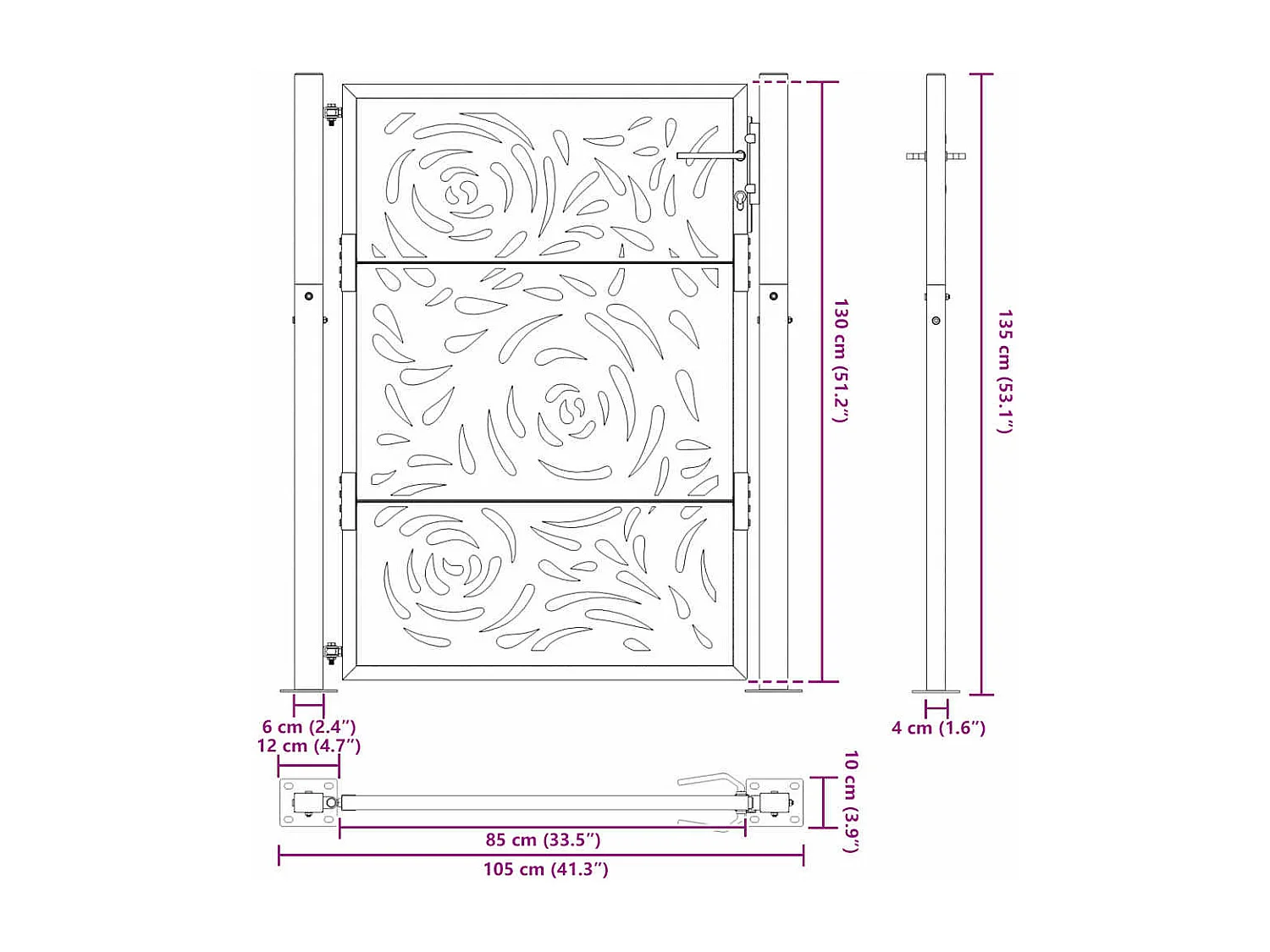 Portail de jardin noir 105x130 cm acier conception de flamme