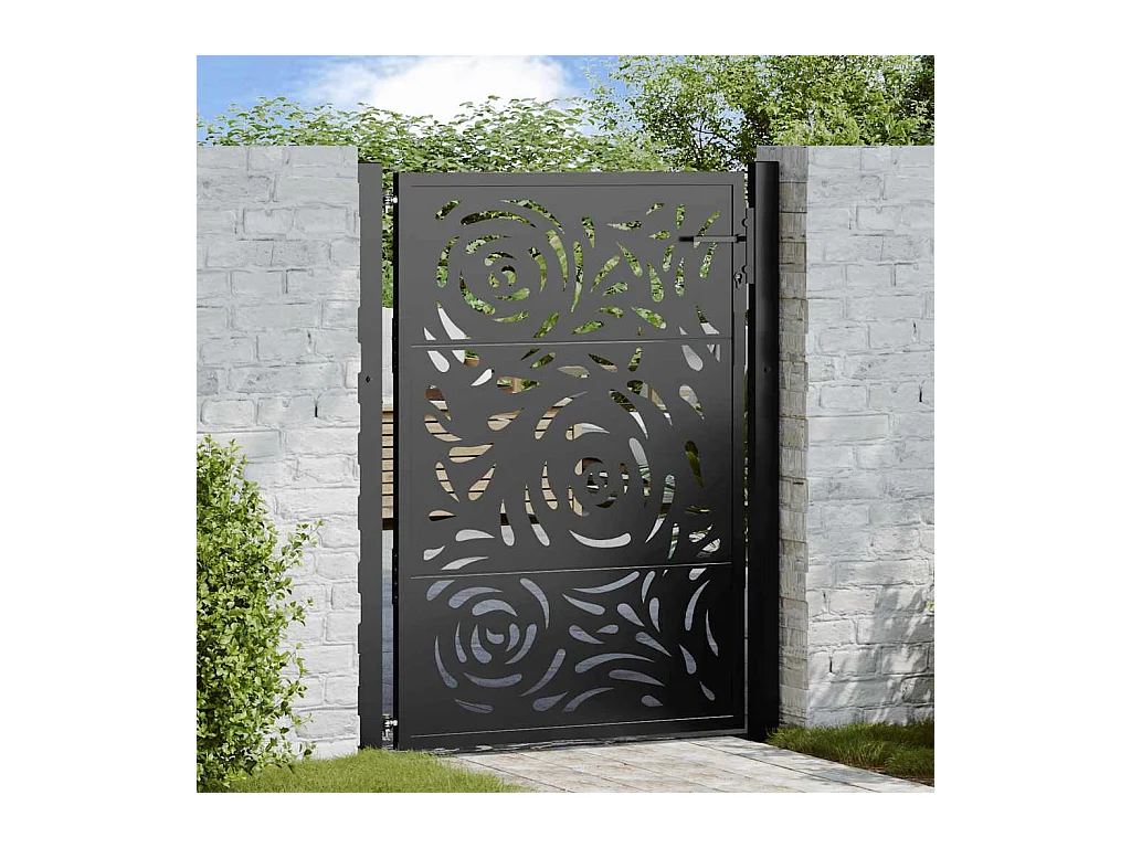 Schwarzes Gartentor 105x130 cm Stahl Flammendesign