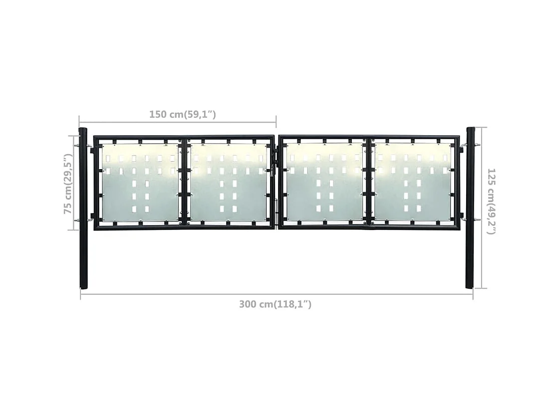 Portail simple de cl?ture Noir 300x125 cm