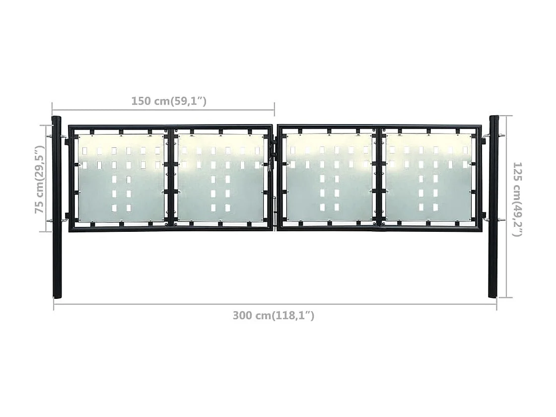 Portail simple de cl?ture Noir 300x125 cm
