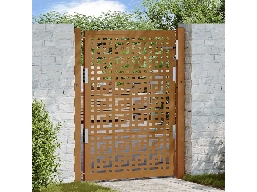 Porte de jardin acier résistant aux intempéries design croisé