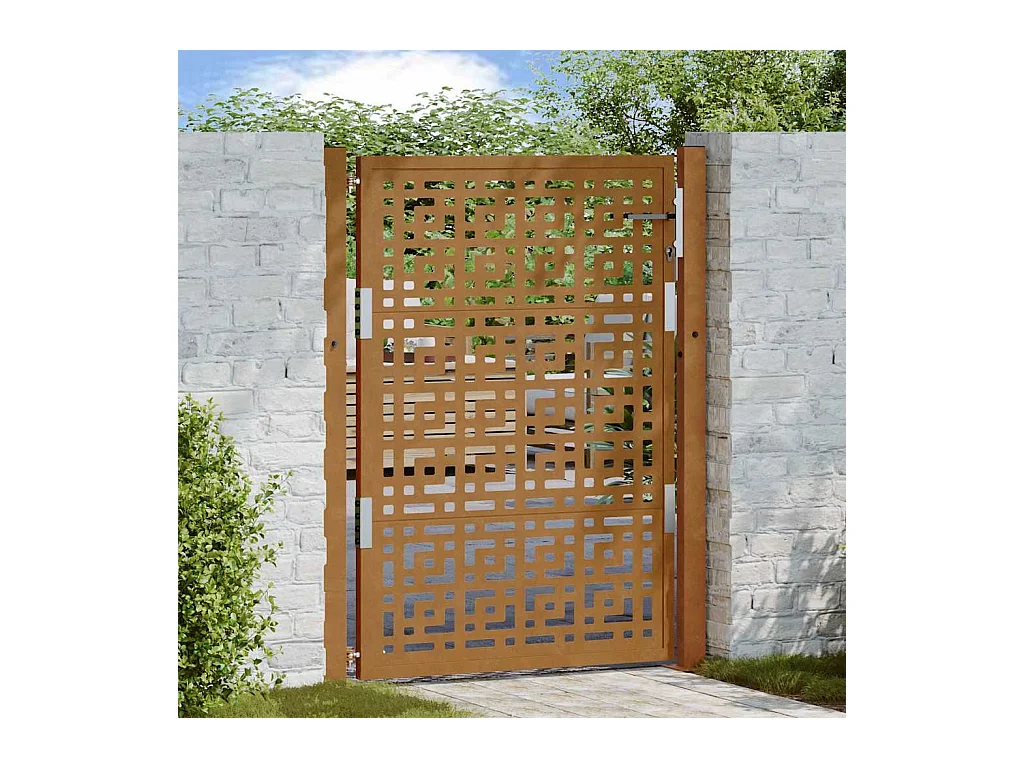 Porte de jardin acier résistant aux intempéries design croisé