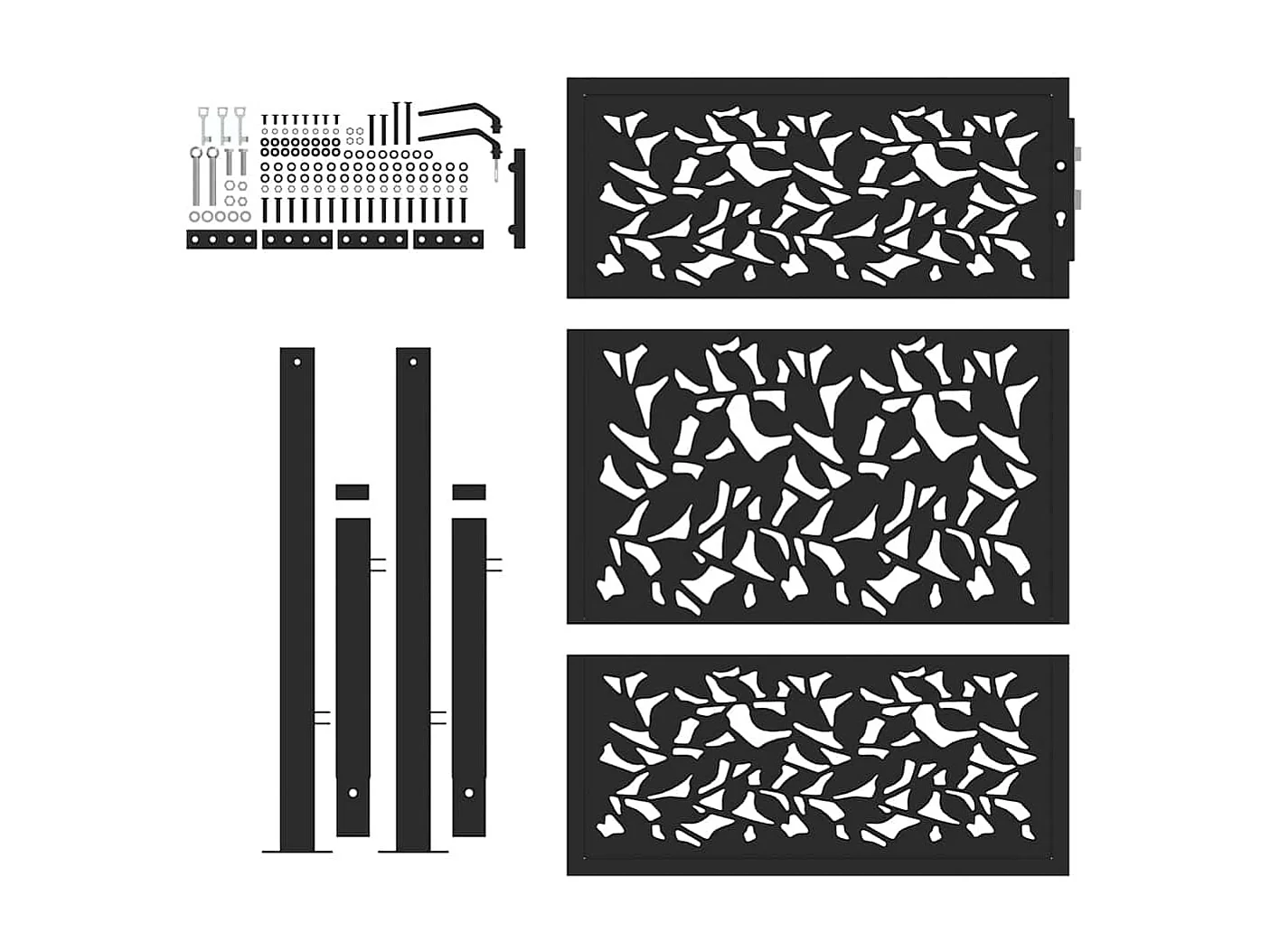 Portail de jardin noir 105x130 cm acier conception de feuilles