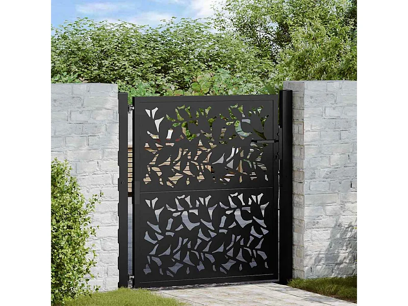 Puerta de jardín negra 105x106 cm diseño de hoja de acero
