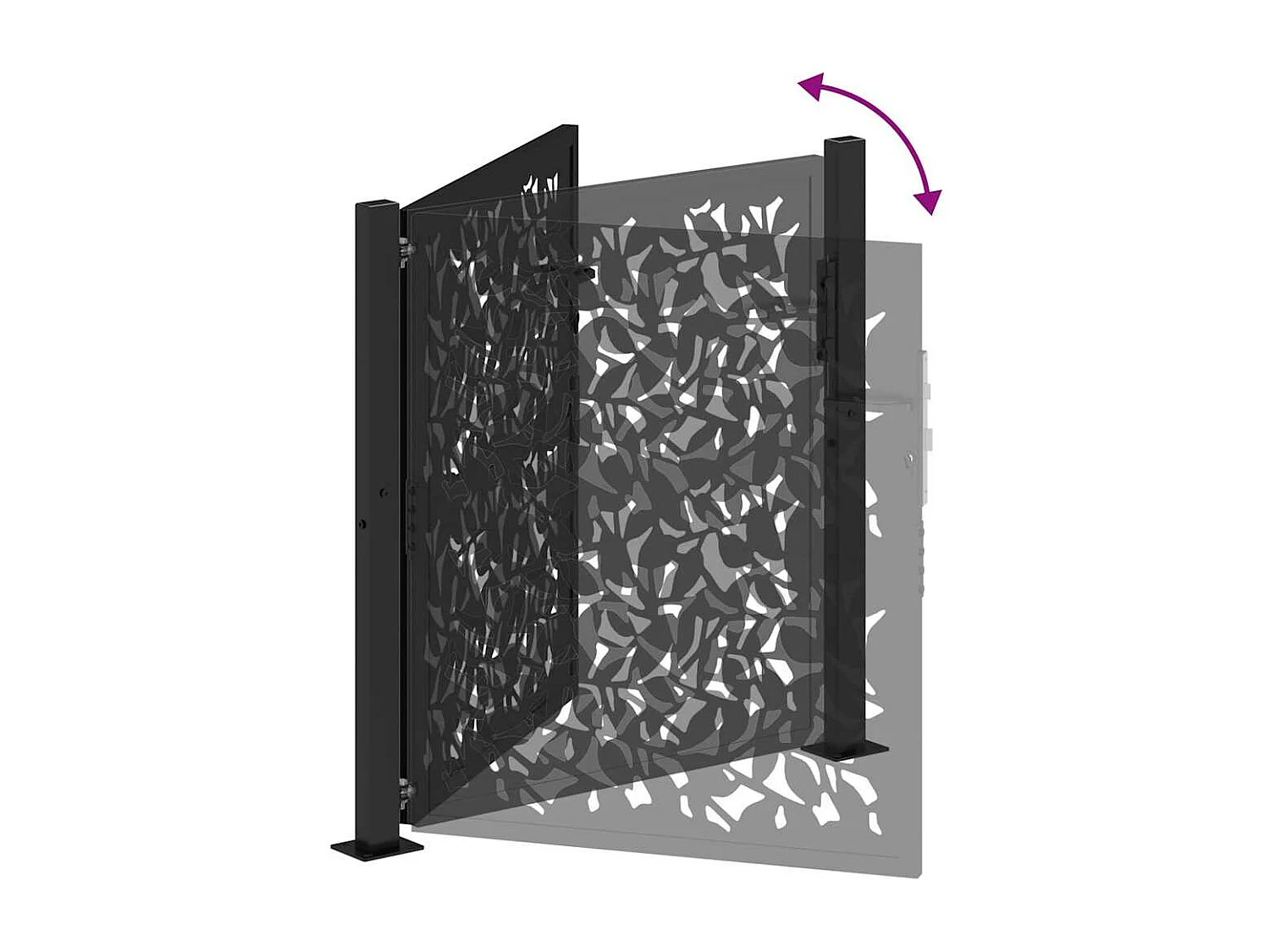 Portail de jardin noir 105x106 cm acier conception de feuilles