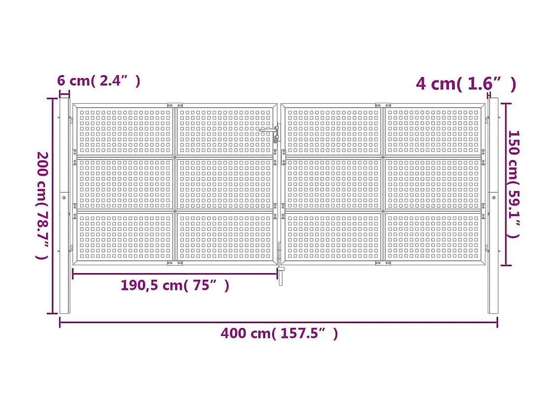 Portail de jardin anthracite 400x150 cm acier