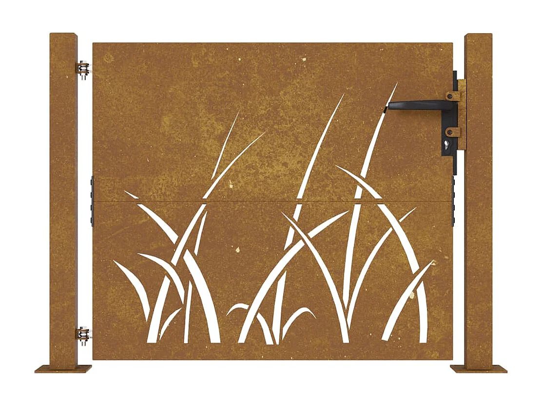 Portail de jardin 105x105 cm acier corten conception d'herbe