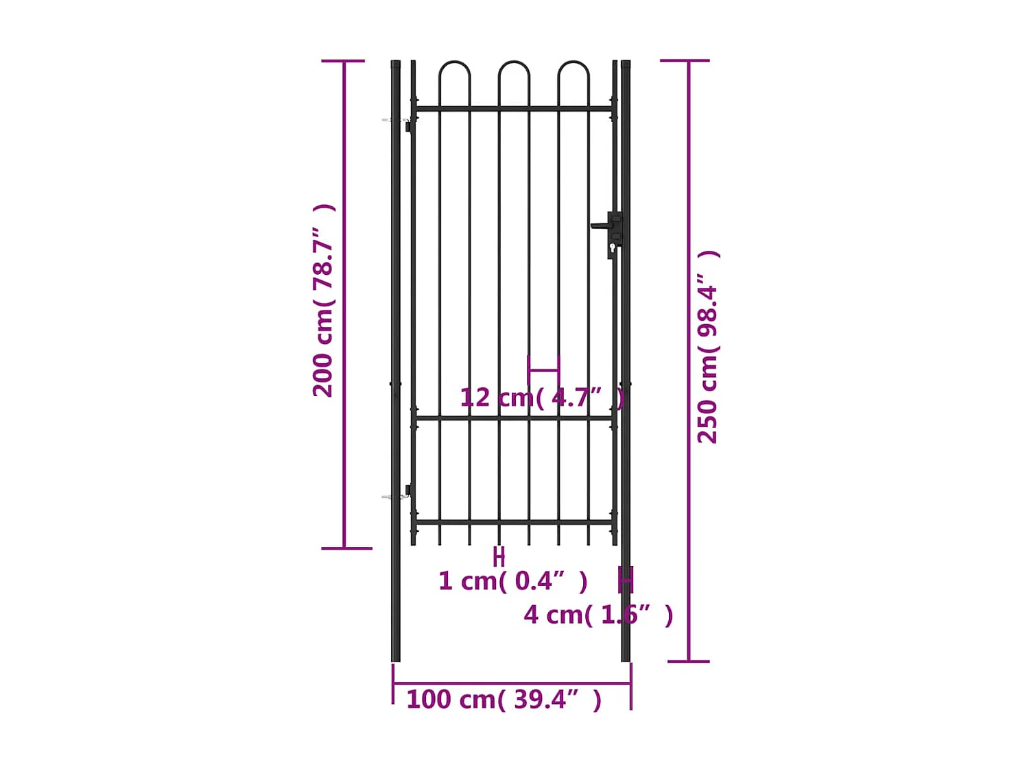 Portillon simple porte avec dessus arqué Acier 1x2 m Noir
