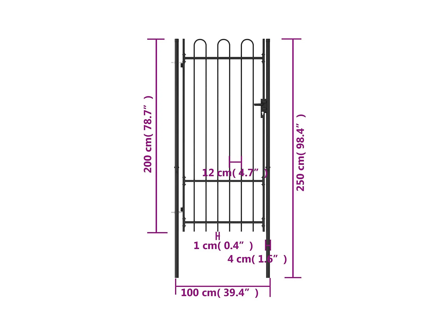Einzeltürtor mit gewölbter Oberseite Stahl 1x2 m Schwarz