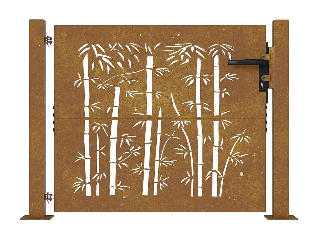 Portail de jardin 105x80 cm acier corten design de bambou