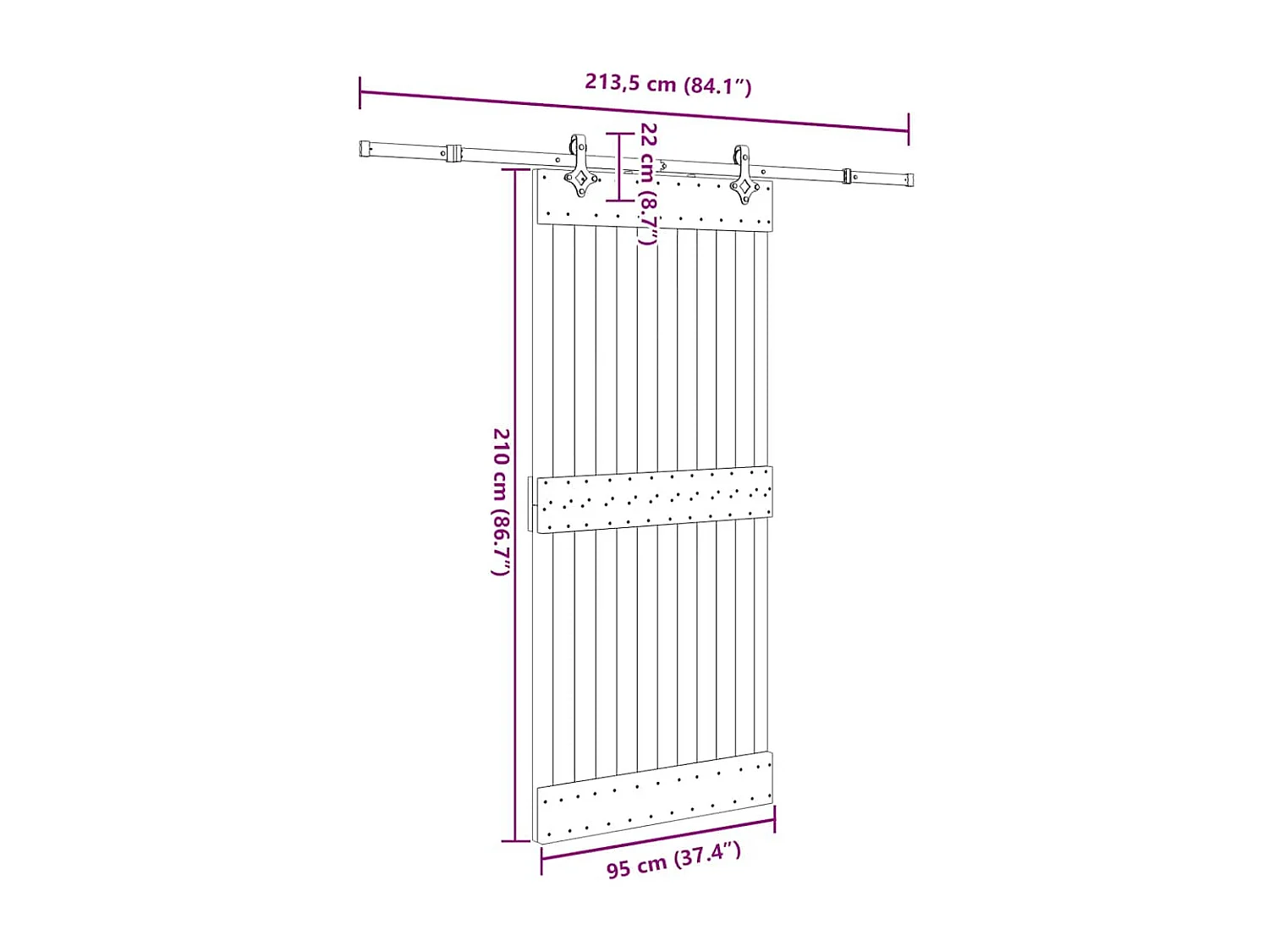 Kit puerta corredera y herrajes 95x210 cm pino macizo