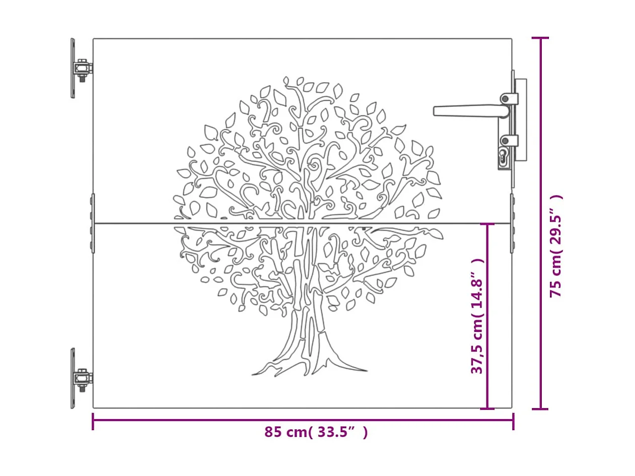 Portão de jardim 85x75 cm aço corten desenho árvore
