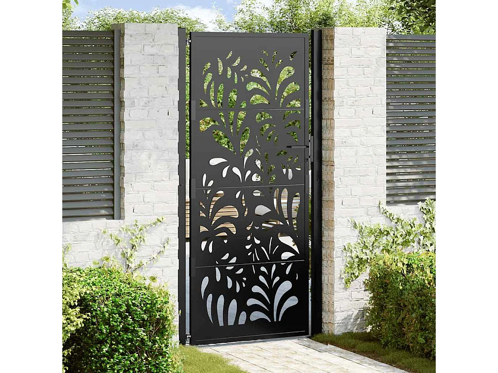 Cancello da giardino nero 105x205 cm acciaio design onda
