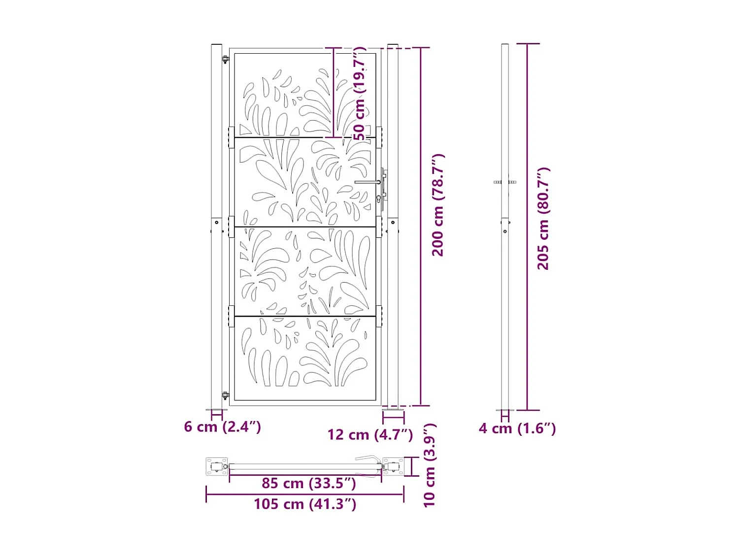Cancello da giardino nero 105x205 cm acciaio design onda