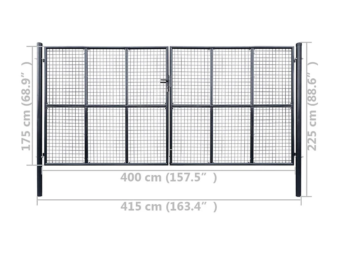 Portão de jardim em malha Aço galvanizado 400 x 175 cm Cinza