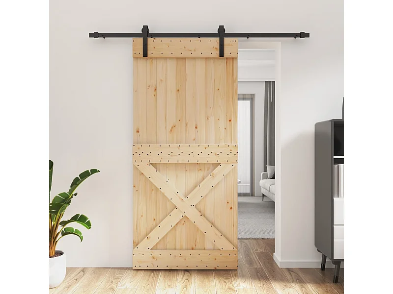 Porte coulissante et kit de quincaillerie 95x210 cm pin massif