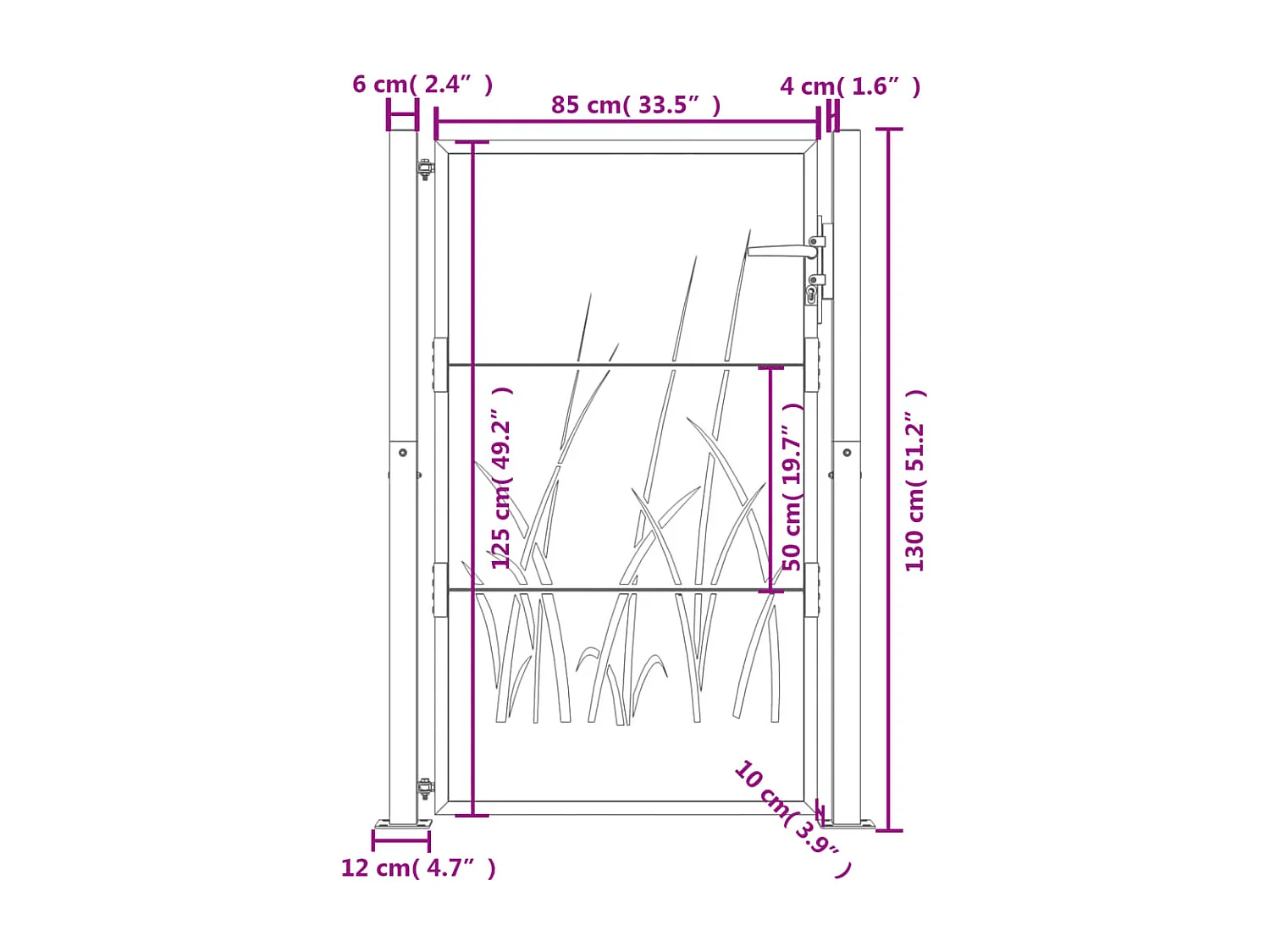 Portail de jardin anthracite 105x130cm acier conception d'herbe