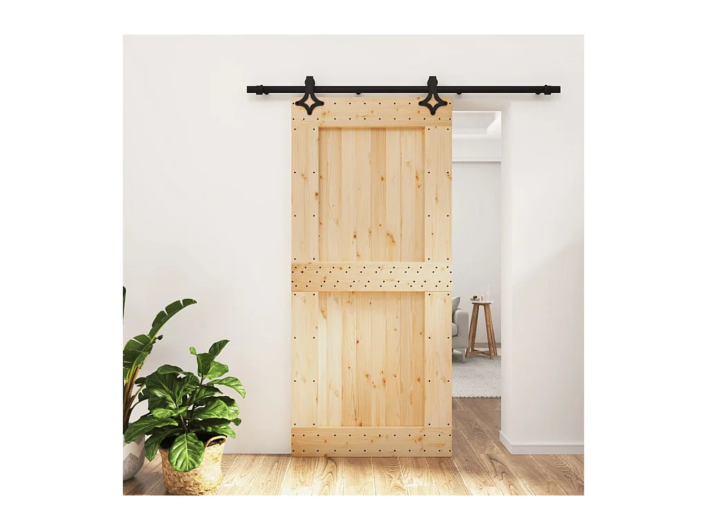 Porte coulissante et kit de quincaillerie 95x210 cm pin massif