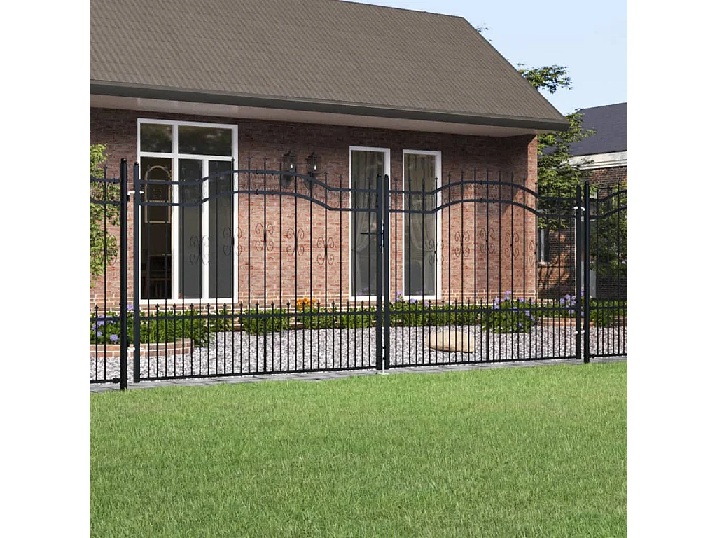 Portal e ponta de lança Preto 406x198 cm Aço com pintura eletrostática