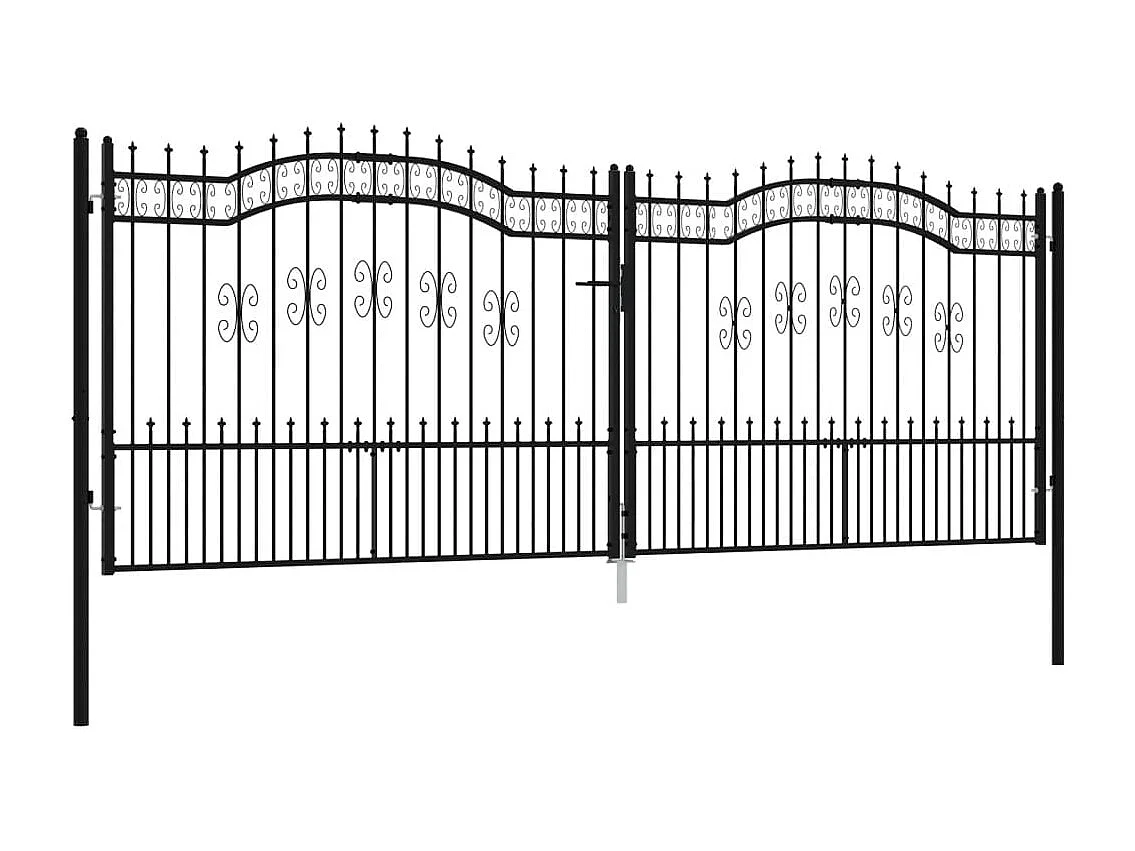 Portal e ponta de lança Preto 406x198 cm Aço com pintura eletrostática