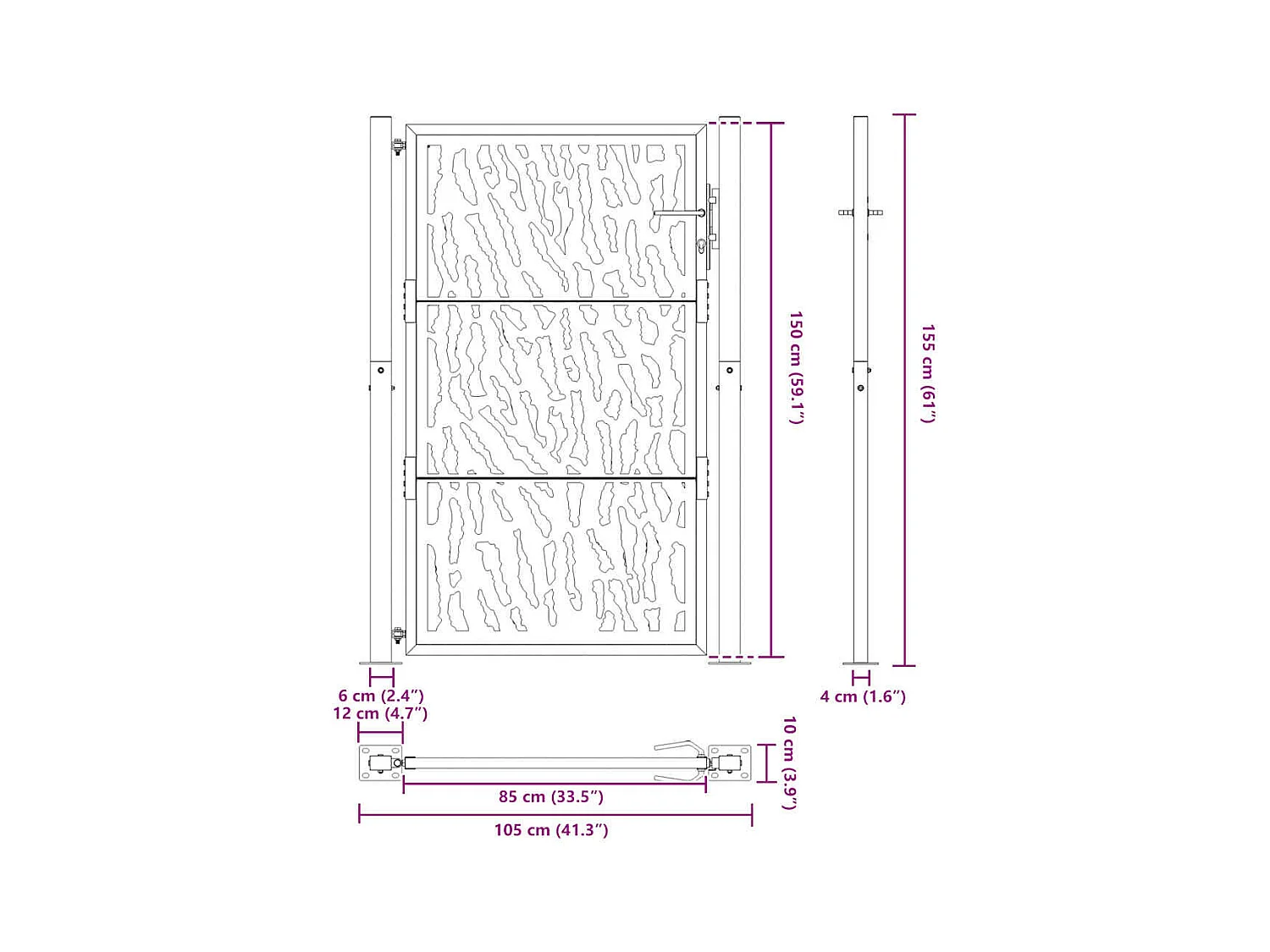 Zwarte tuinpoort 105x155 cm staal design van lijnen