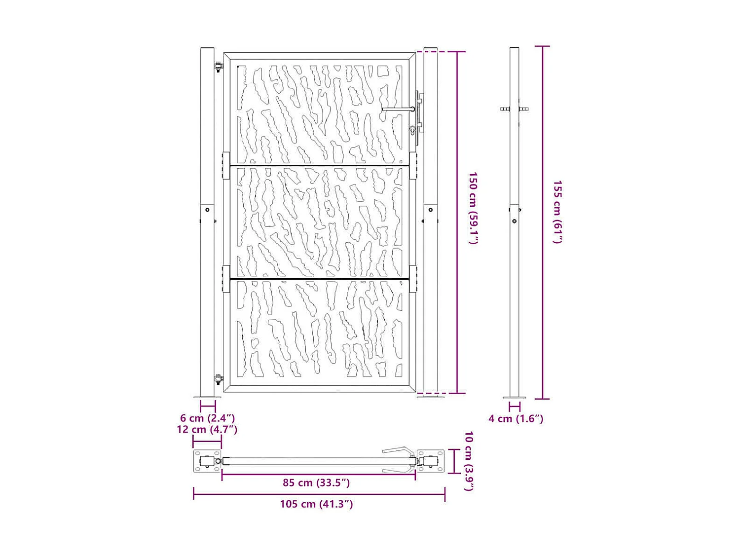 Cancello da giardino nero 105x155 cm in acciaio design linee