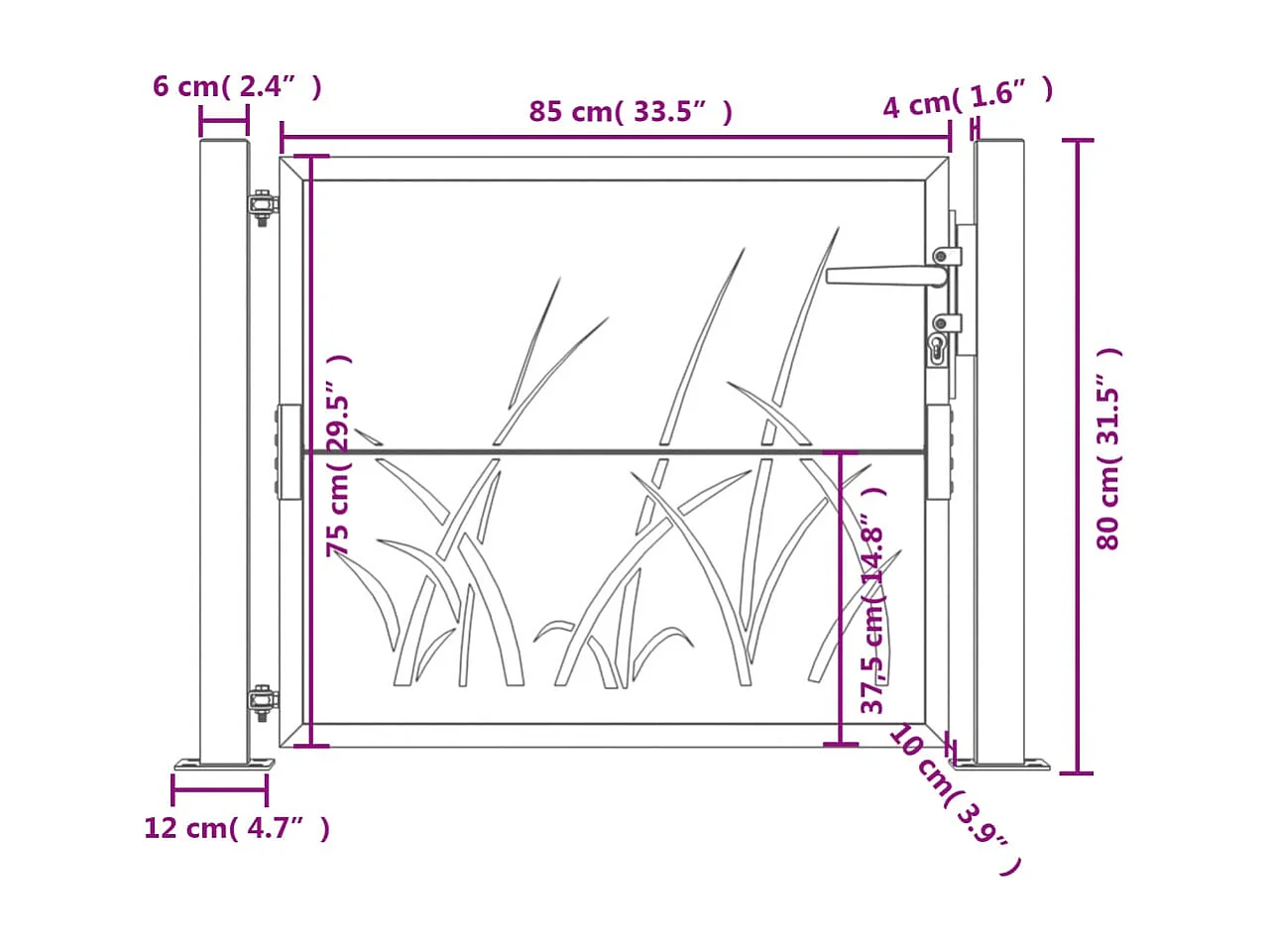Cancello da giardino antracite 105x80 cm acciaio disegno erba