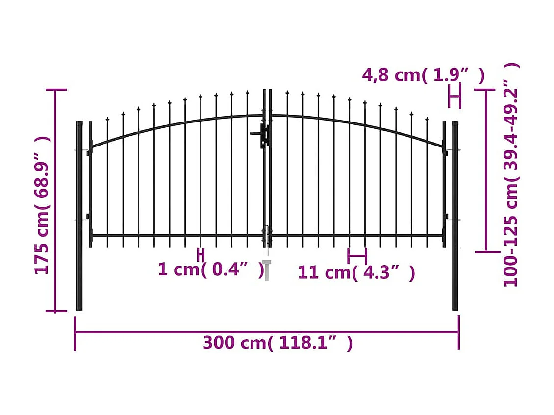 Portão duplo com topo pontiagudo Aço 3x1,25 m Preto