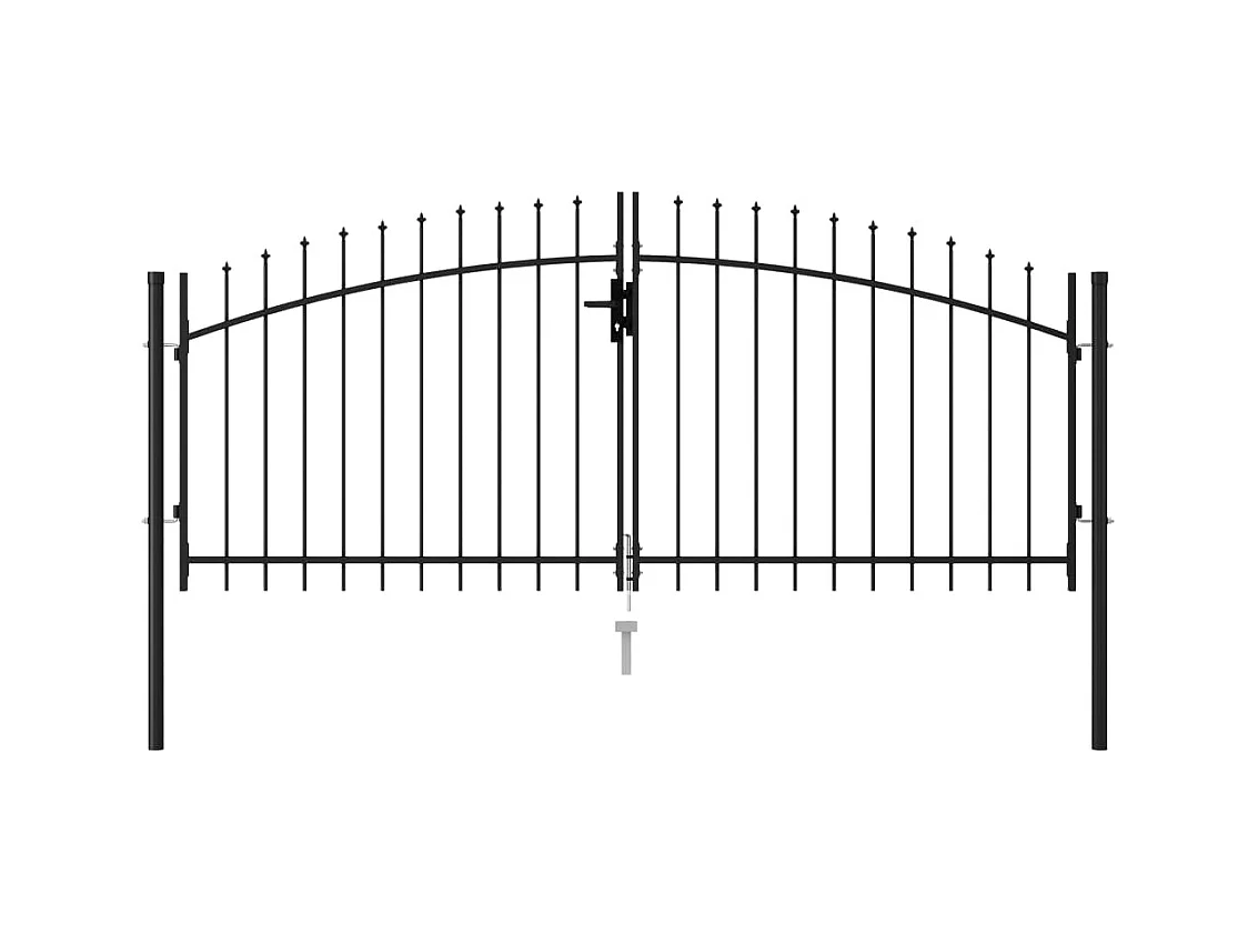 Portillon double porte avec dessus à pointe Acier 3x1,25 m Noir