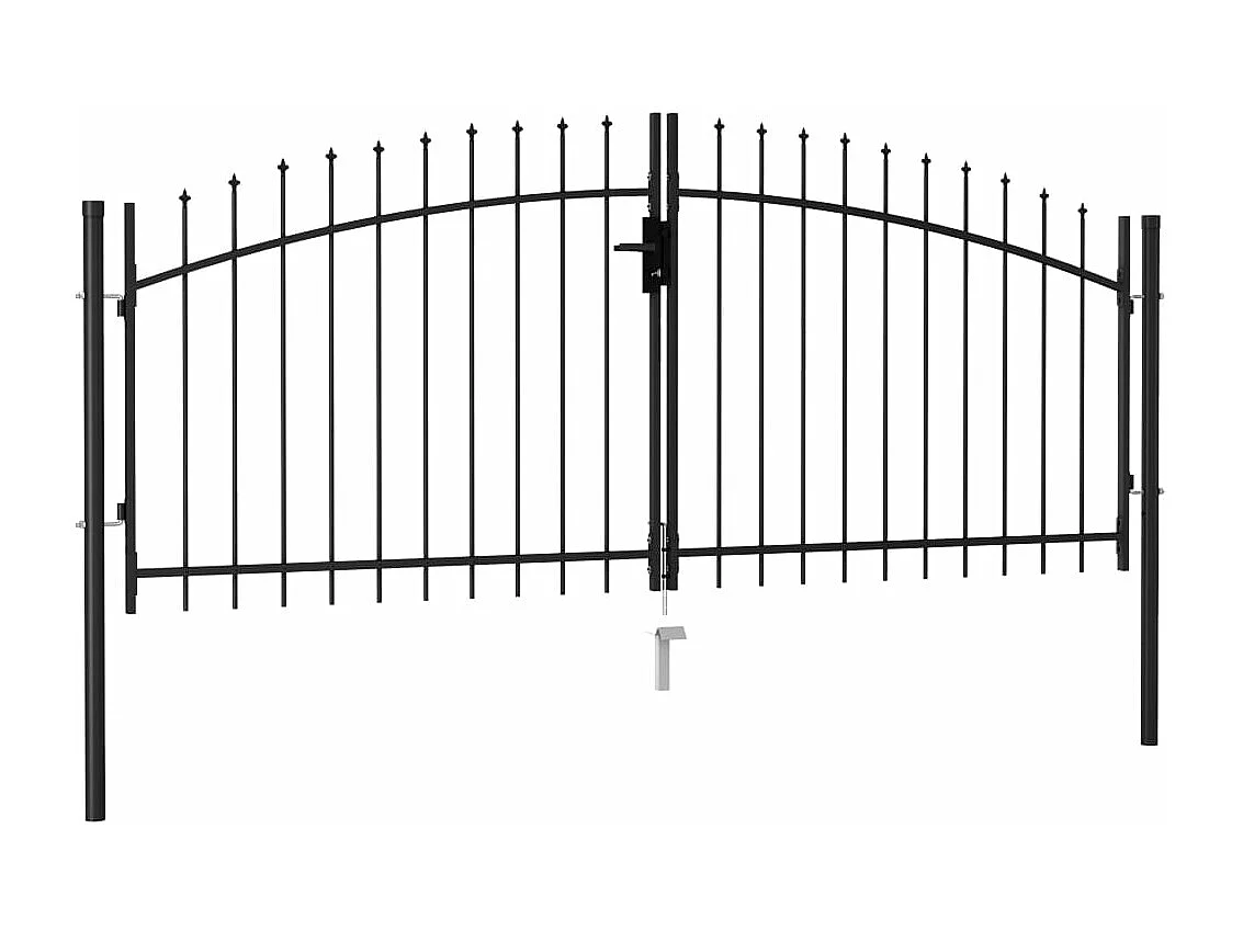 Dubbele poort met puntige bovenkant Staal 3x1,25 m Zwart