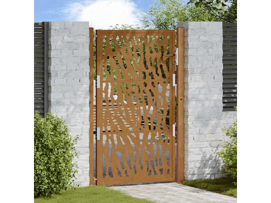Puerta de jardín de acero resistente a la intemperie con diseño de trazos