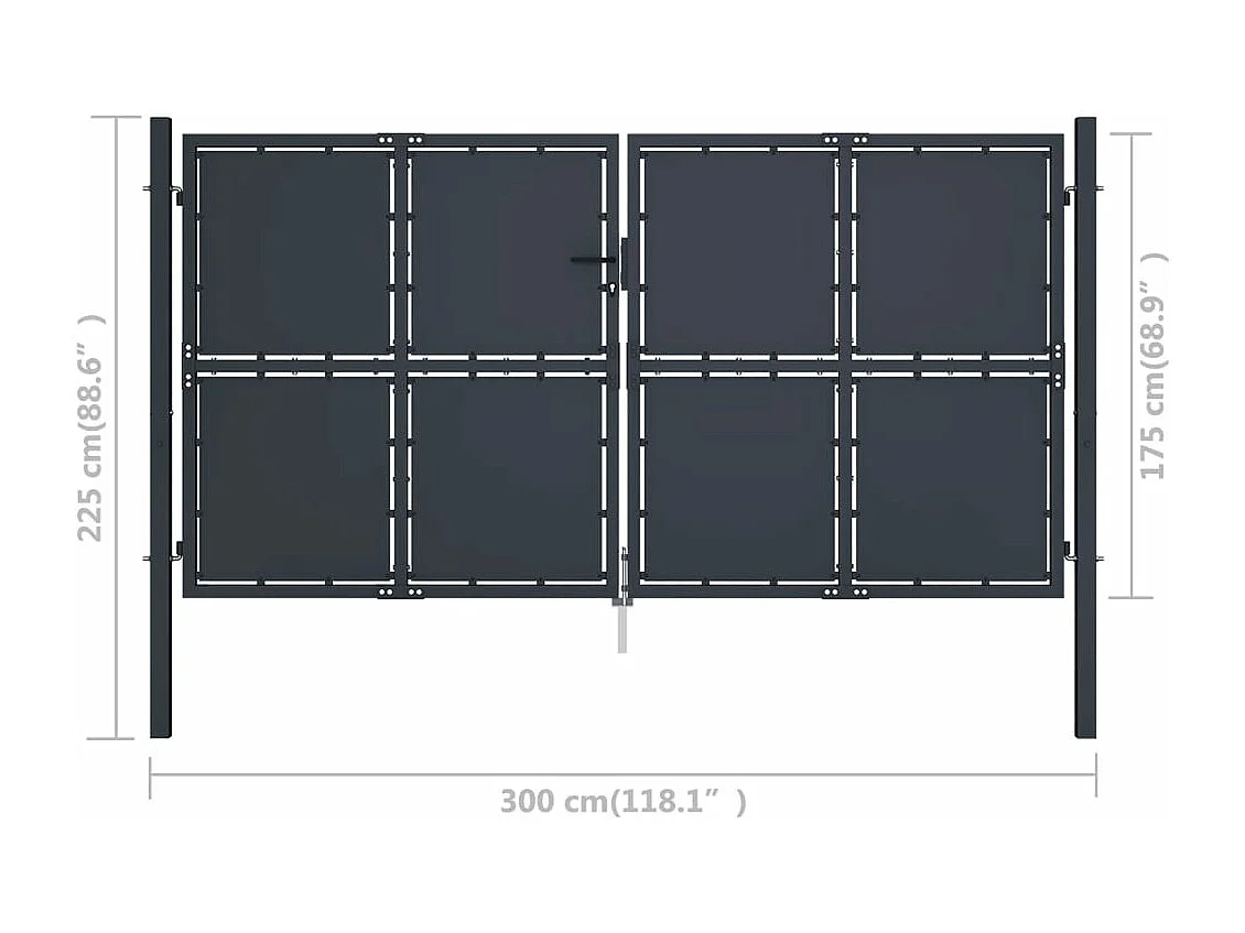 Cancello da giardino in acciaio 300 x 175 cm antracite