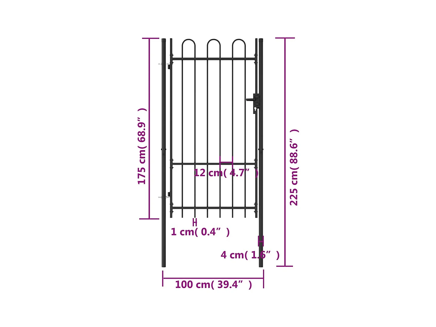 Einzeltürtor mit gewölbter Oberseite Stahl 1x1,75 m Schwarz