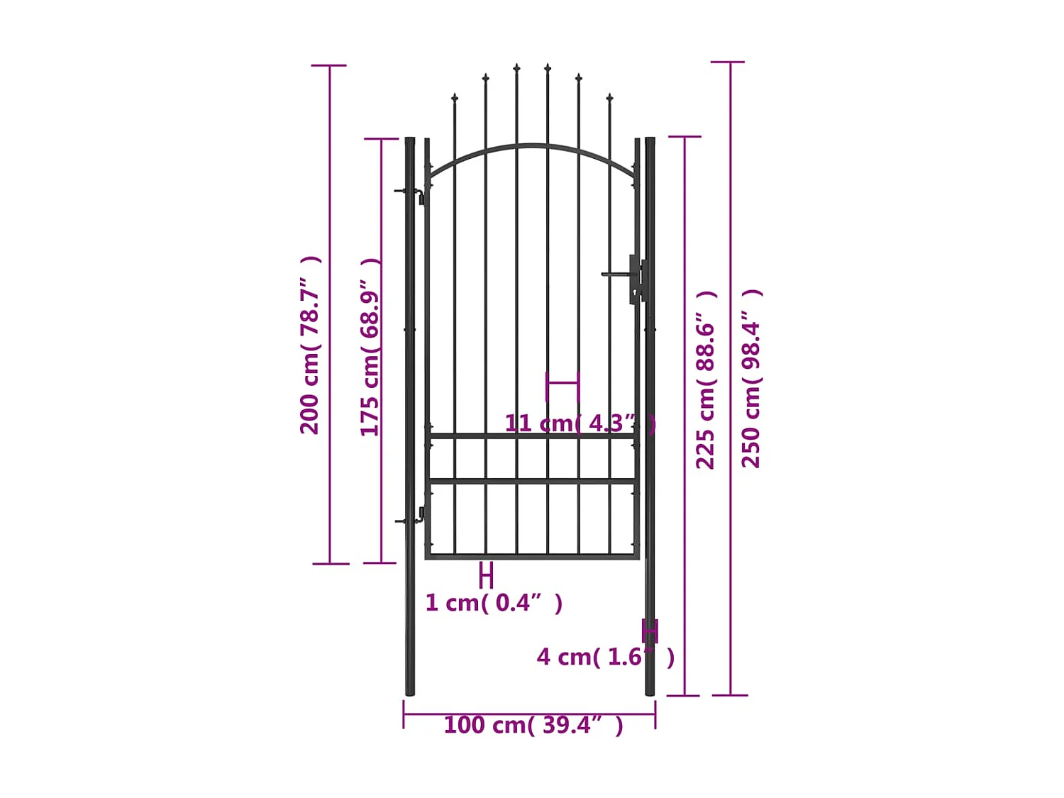 Tuinpoort Staal 1x2,5 m Zwart