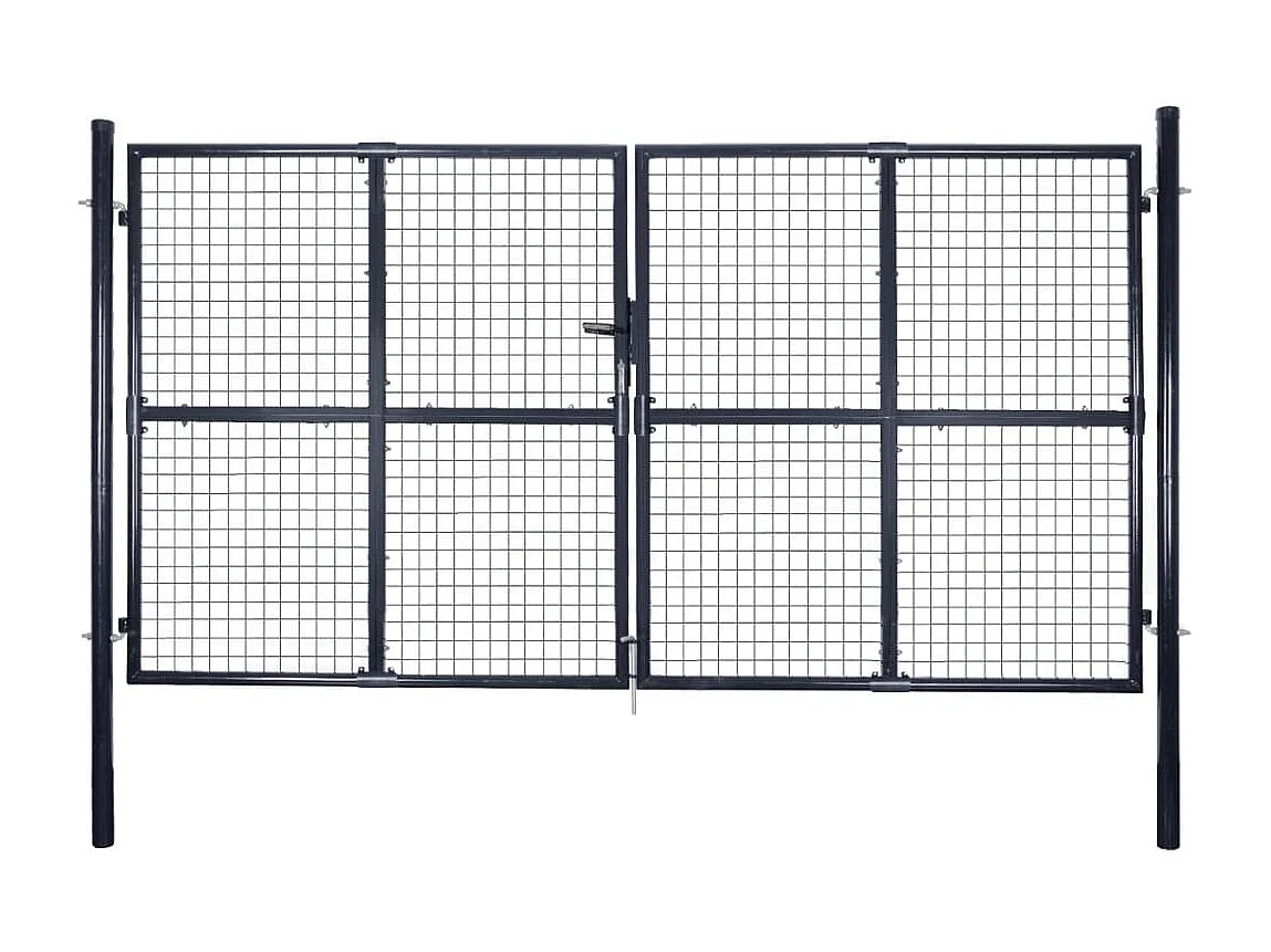 Portão de malha de aço galvanizado 289x150 cm cinza
